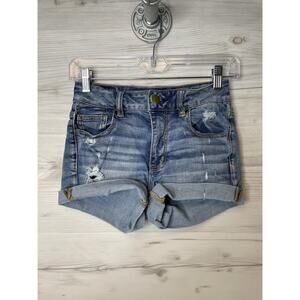 American Eagle Shorts Womens 0 Hi-Rise Shortie Distressed Denim Super Stretch